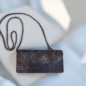 Chic Black Beaded Evening Clutch